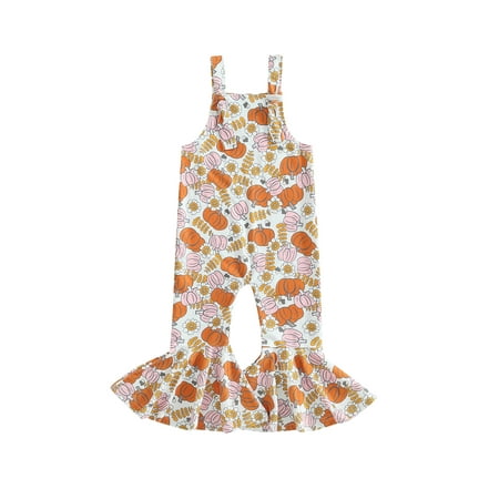 

wybzd Little Girl Halloween Clothes Bell Bottoms Rompers Pumpkin Print Overalls Jumpsuit Flare Pants Clothing White 18-24 Months