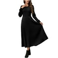 thumbnail image 4 of Byworldtasic Women's A Line Long Sleeve Casual Dress Round Neck Ribbed Knit Sweater Crewneck Midi Dresses, 4 of 7