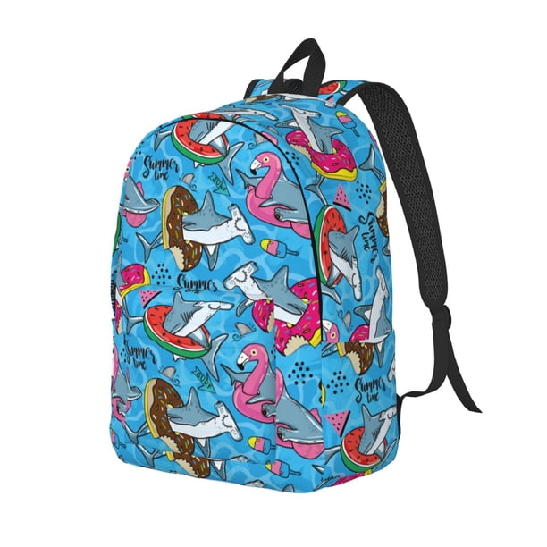 Easygdp Sharks Summer Mochila de Lona Resistente para Laptop, Compatible con Laptops de 15 a 17 pulgadas, Ideal para Escuela, Trabajo y Viajes-Medium