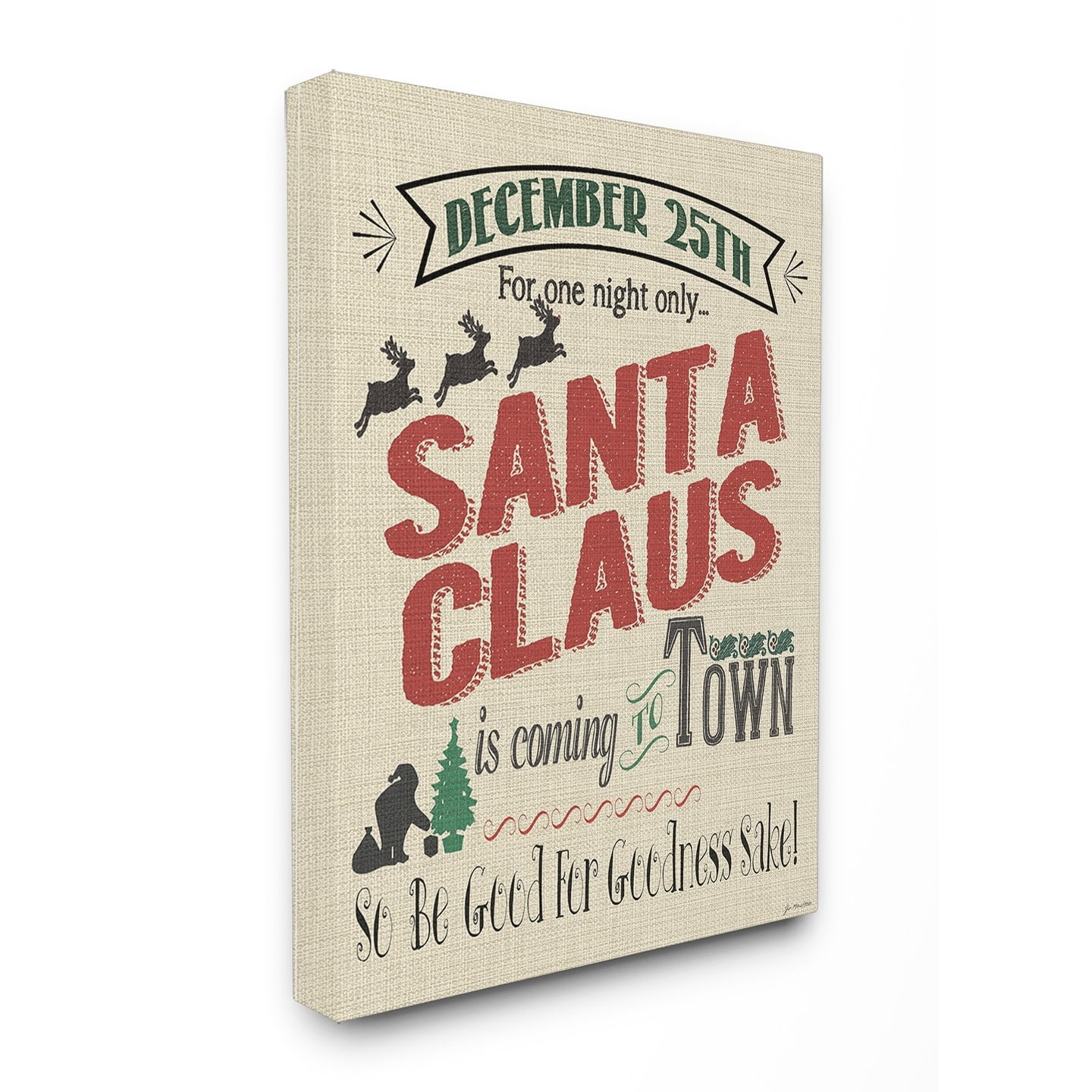 The Stupell Home Decor Collection Santa For One Night Only Typography Stretched Canvas Wall Art