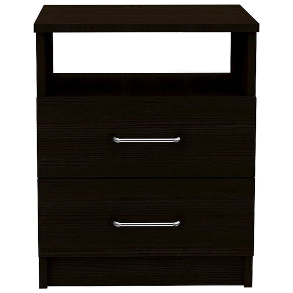 HomeRoots 20 in. Two Drawer Faux Wood Nightstand, Black