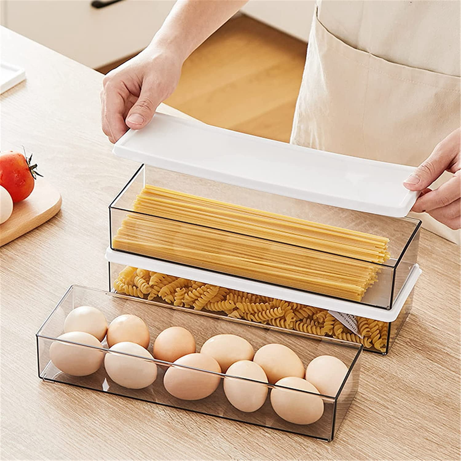 Hanobe Pasta Storage Containers for Pantry， Airtight Spaghetti Noodle Holder Cereal Storage for Fridge Kitchen Set of 6,37oz