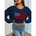 thumbnail image 2 of Women'S American Flag Graphic Long Sleeve Sweater Knit Round Neck Pullover Top Dark Blue XL, 2 of 5