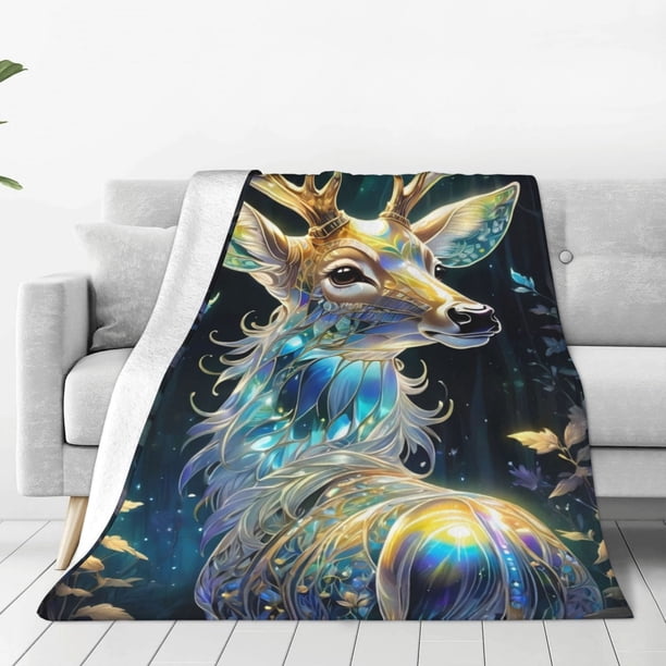 Balery Colorful Stained Glass Deer Manta de Felpa Suave y Acogedora – Cobija de Franela Aterciopelada para Cama, Lavable y Cálida para Sofá, Mascotas, Transpirable-60"x50"