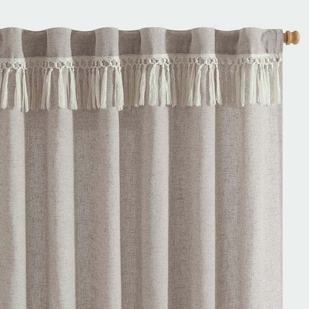 Cortinas Jinchan, mezcla de lino bohemio, 130 cm de ancho x 240 cm de largo, 2 paneles, color topo