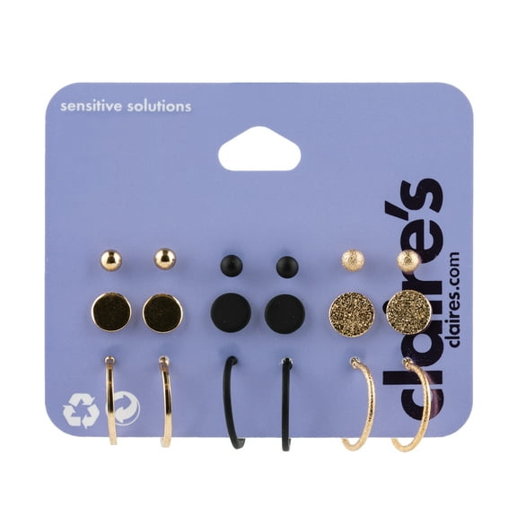 Claire's Women's Mixed Button, Hoops Stud Earrings, Post Back 9 Pack 03071 Adult Female Crystal