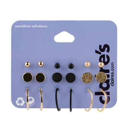 Claire's Women's Mixed Button, Hoops Stud Earrings, Post Back 9 Pack 03071 Adult Female Crystal