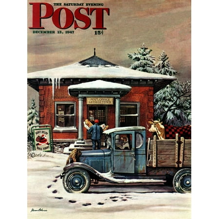 Christmas Post Office - Rural Post Office at Christmas, Saturday Evening Post Cover, December 13, 1947 Vintage Magazine Cover Print Wall Art By Stevan Dohanos