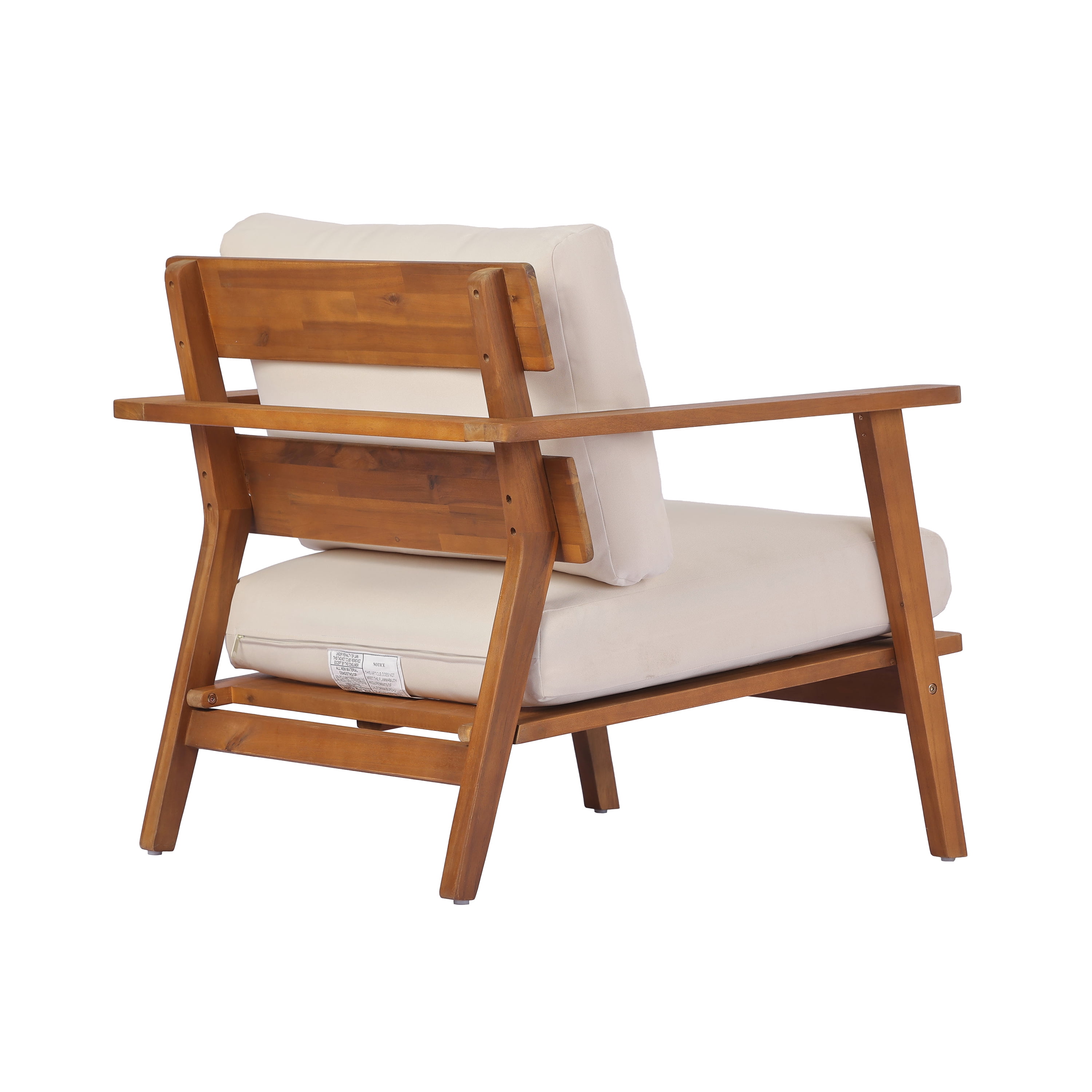 Outdoor Club Chair, 29.5 Inch Mid-Century Acacia Wood Chair for Patio Garden, Teak and Cream
