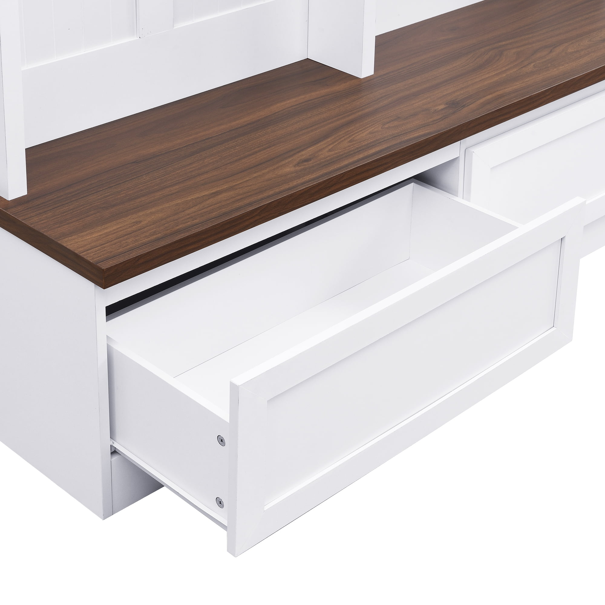 4 in 1 Hall Tree with Wood Grain Bench, Mudroom Versatile Coat Rack with 2 Large Drawer, Entrance Organizer for Hallway, Living Room, White, 55.9"W