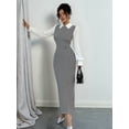 thumbnail image 6 of Women'S Slim Fit Waist Defining Midi Dress Fashion Two Piece Look Elegant Dress Gray L, 6 of 9