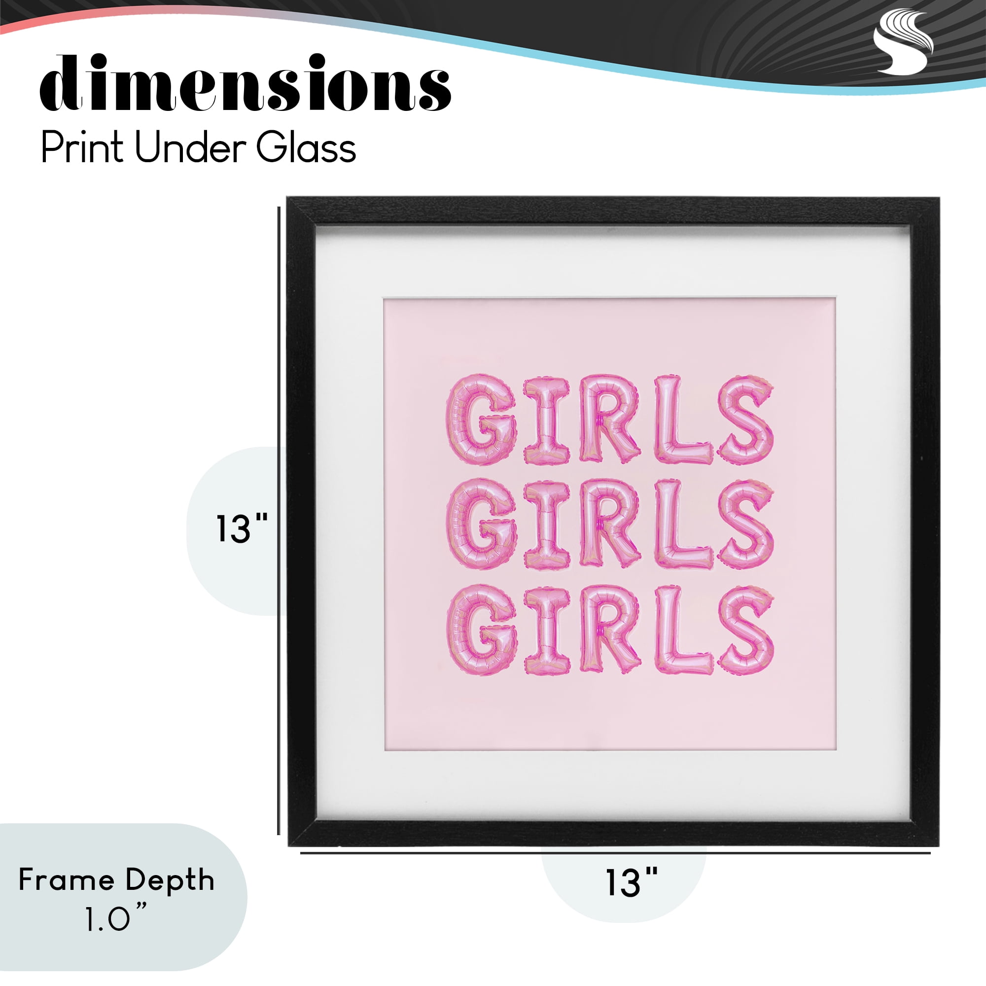 Stupell Industries Girls Letters Party Balloons Black Framed Print Under Glass, design by LISH Creative