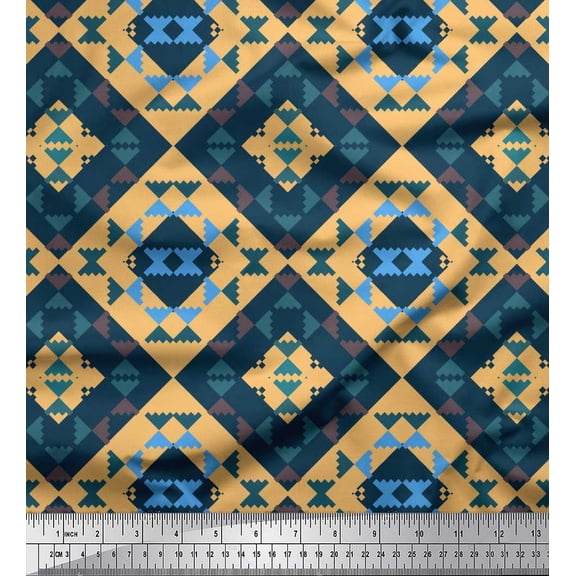 Soimoi Orange Rayon Fabric Check & Geometric Print Sewing Fabric Yard 56 Inch Wide