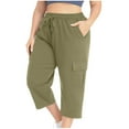 thumbnail image 5 of Fmbrln Womens Plus Size Cargo Capris Drawstring Elastic Waist Multi Pockets Sweatpants Casual Comfy Athletic Pants Army Green XL, 5 of 5