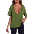 thumbnail image 2 of Summer Women Short Sleeved Top Deep V Neck T Shirt Casual Loose Basic T Shirt, 2 of 5