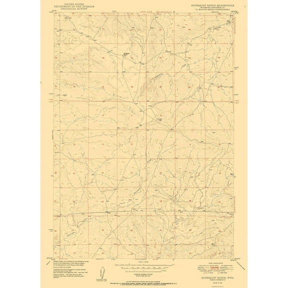 Topographical Map - Sundquist Ranch Wyoming Quad - USGS 1950 - 23 x 31.96 - Vintage Wall Art