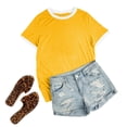 thumbnail image 5 of SWQZVT Womens Tops T Shirts for Summer Clothes Short Sleeve Ladies Crew Neck Blouses Tee Colorblock Clothing Pullover Yellow XL, 5 of 8