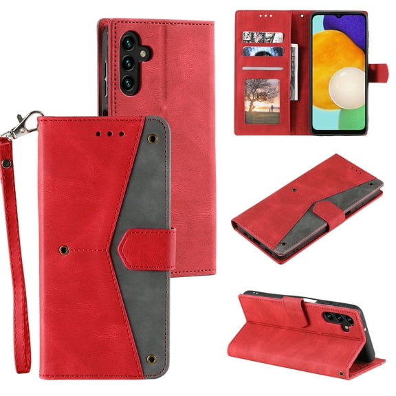 For Samsung Galaxy S24 Plus Wallet Case with Wrist Strap, Premium PU Leather Flip Protective Cover RFID Blocking Card Holder & Cash Slot,Magnetic Closure Flip Kickstand Function for Men Women,Red