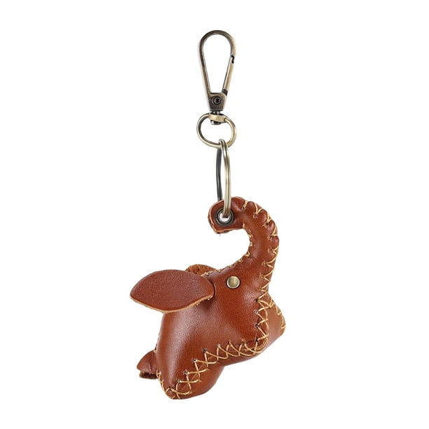 Llavero colgante para coche de piel sintética con adorno colgante de elefante. Marrón