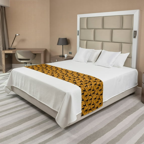 Gorilla Bed Runner, Repeating Pattern of Jumping Monkey Silhouettes, Decorative Accent Bedding Scarf for Hotels Homes and Guestrooms, King, Orange Grey, by Ambesonne