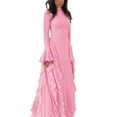 thumbnail image 2 of Women'S Bodycon Dresses Elegant Bell Sleeve Ruffle Hem Cocktail Party Long Dress Pink L, 2 of 9