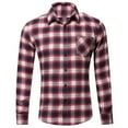 thumbnail image 1 of Pompotops Homme Automne Décontracté Coupe Ajustée Manches Longues Col Rabattu à Carreaux Poche Haut Blouse Chemise en Solde, 1 of 3