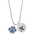 thumbnail image 1 of Delight Jewelry Silvertone Large Paw with Blue Crystals Silvertone Script Initial Disc - X - Charm Necklace, 20"+3", 1 of 1
