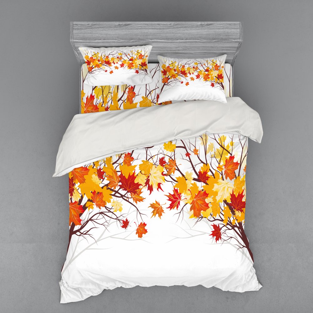 Fall Duvet Cover Set, Image of Canadian Maple Tree Leaves in Autumn