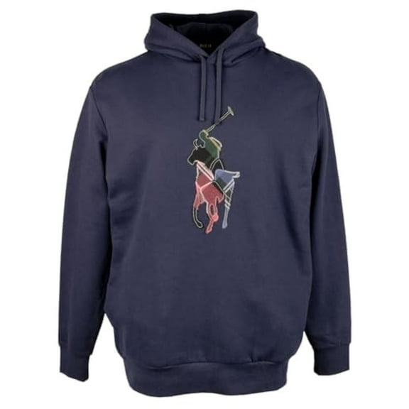 POLO RALPH LAUREN Men's Big & Tall The RL Fleece Big Patchwork Pony Hoodie 2XB Navy