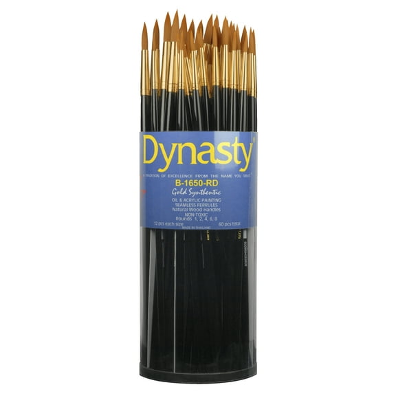 Dynasty B-1650 Art Education Round Paint Brushes, Classroom Cylinder, Set of 60