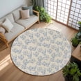 thumbnail image 3 of 8ft Round Rug, Rustic Blue Leaves Non-Skid Rubber Backing Large Area Rugs - Living Room Bedroom Home Office, Farmhouse Botanical Beige Indoor Floor Mat Carpets Washable Rug, 3 of 9