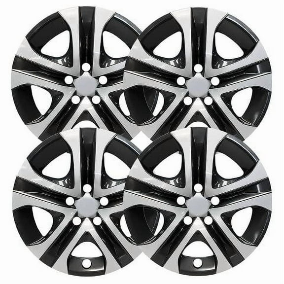 Fuel Rider Set of 4 17 inch Silver & Black Snap-On Hubcaps With 5 Spoke Compatible With 2013-2018 Toyota RAV4 LE Standard Steel Wheel Covers