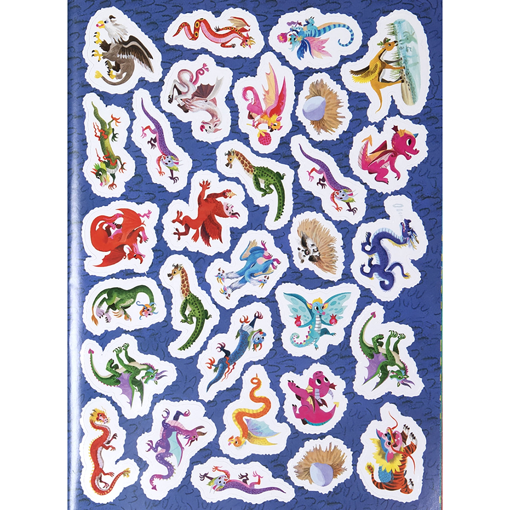 eeBoo: Dragon Shiny Sticker Book - 200+ Sparkling Fantasy Stickers, 3 Sizes: Little-Big-Very Big, Carry Handle, Various Mythical Versions, Kids 3+