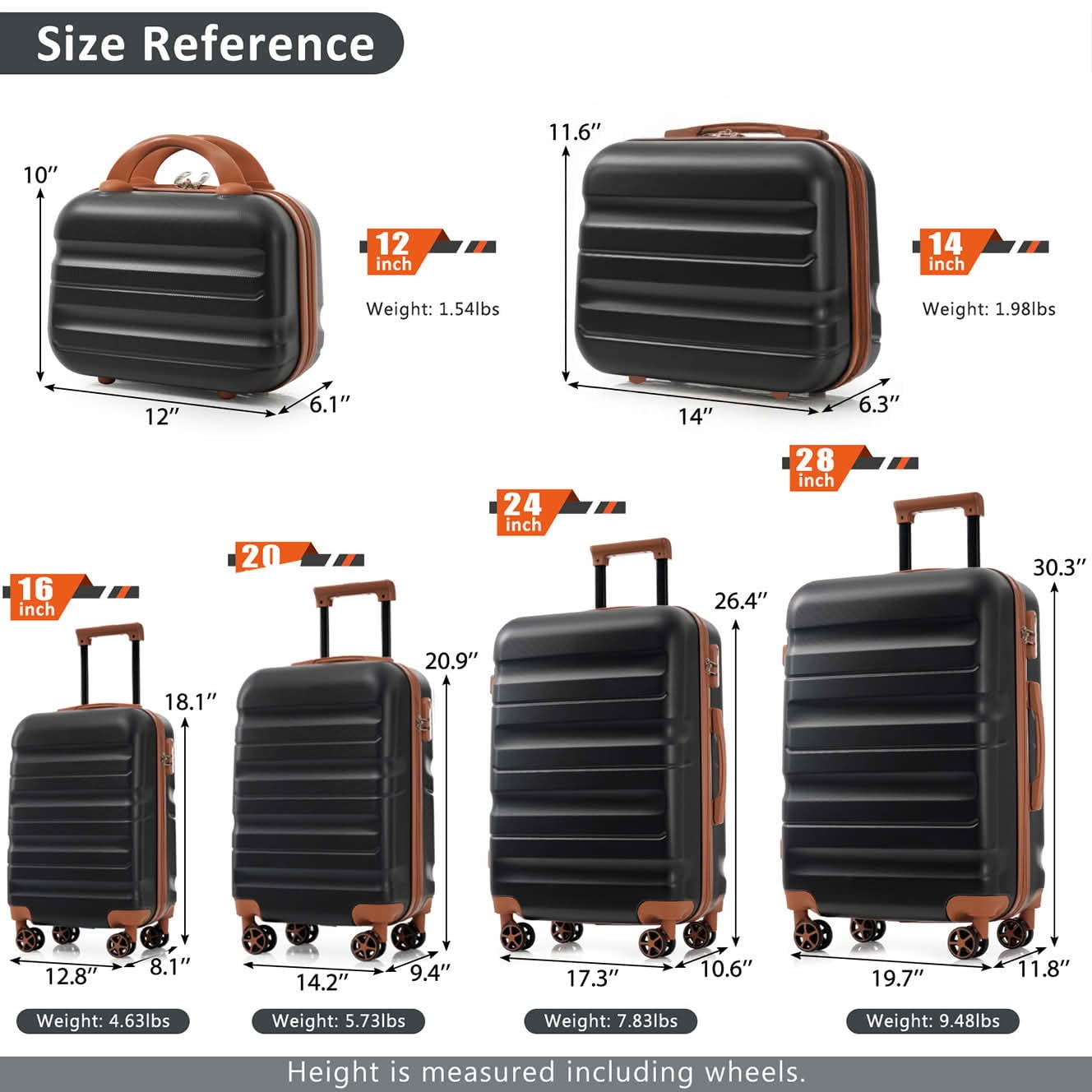 MAYEERTY 6 Piece ABS Hardshell Luggage Set, Lightweight Durable Suitcases with Dual Spinner Wheels for Travel and Business Trips