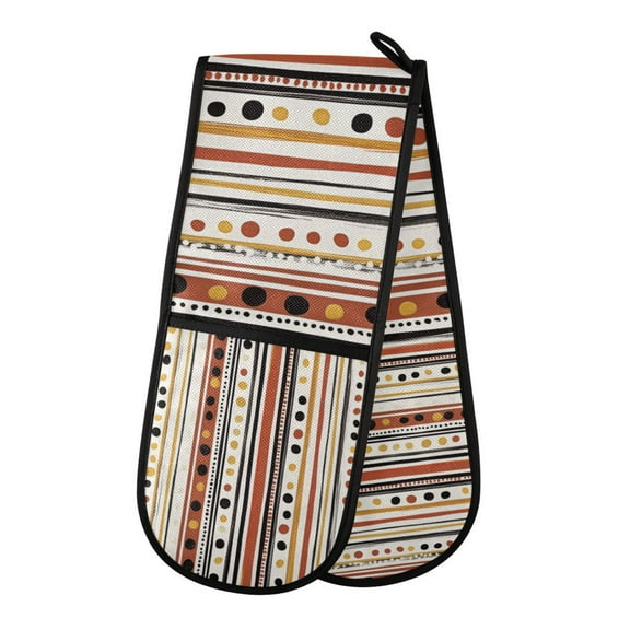 Yayeee Double Oven Mitt Kitchen Heat Resistant Baking 35" x7" Quilted Glove, Brown Abstract Dots