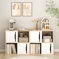 thumbnail image 6 of Living Room Cabinets Modern Wooden Storage Cabinet with Sliding Doors,2-Tier Open and Closed Shelves Organizer,Natural Wood Finish with White Panels,for Living Room,Bedroom,or 'Room,Primary Livin, 6 of 17