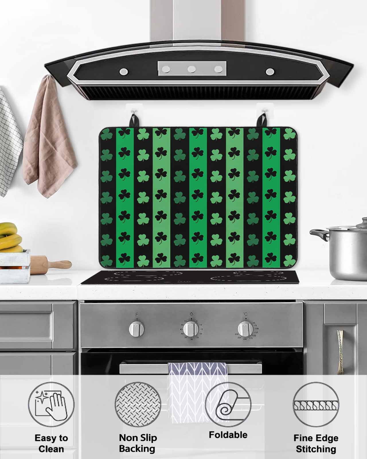 Large Induction Cooktop Protector Mat St. Patrick's Day Stove Top Covers for Electric Stove, Spring Green Lucky Clovers Shamrock Decorative Stove Burner Cover Mats, Glass Top Stove Cover