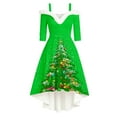 thumbnail image 4 of IWRICH Off Shoulder Christmas Tree Dresses for Women Warm Shaggy V Neck Dress Xmas Snowflake Graphic High Low Skirts 2025 Green XL, 4 of 5