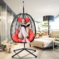 thumbnail image 2 of Red Swing Egg Chair, Hammock Chair, Hanging Chair, Steel Frame and Waterproof Cushion with Steel Stand for Indoor Outdoor Patio Porch Bedroom Wicker Rattan Basket Chair 300LBS Capacity, 2 of 12