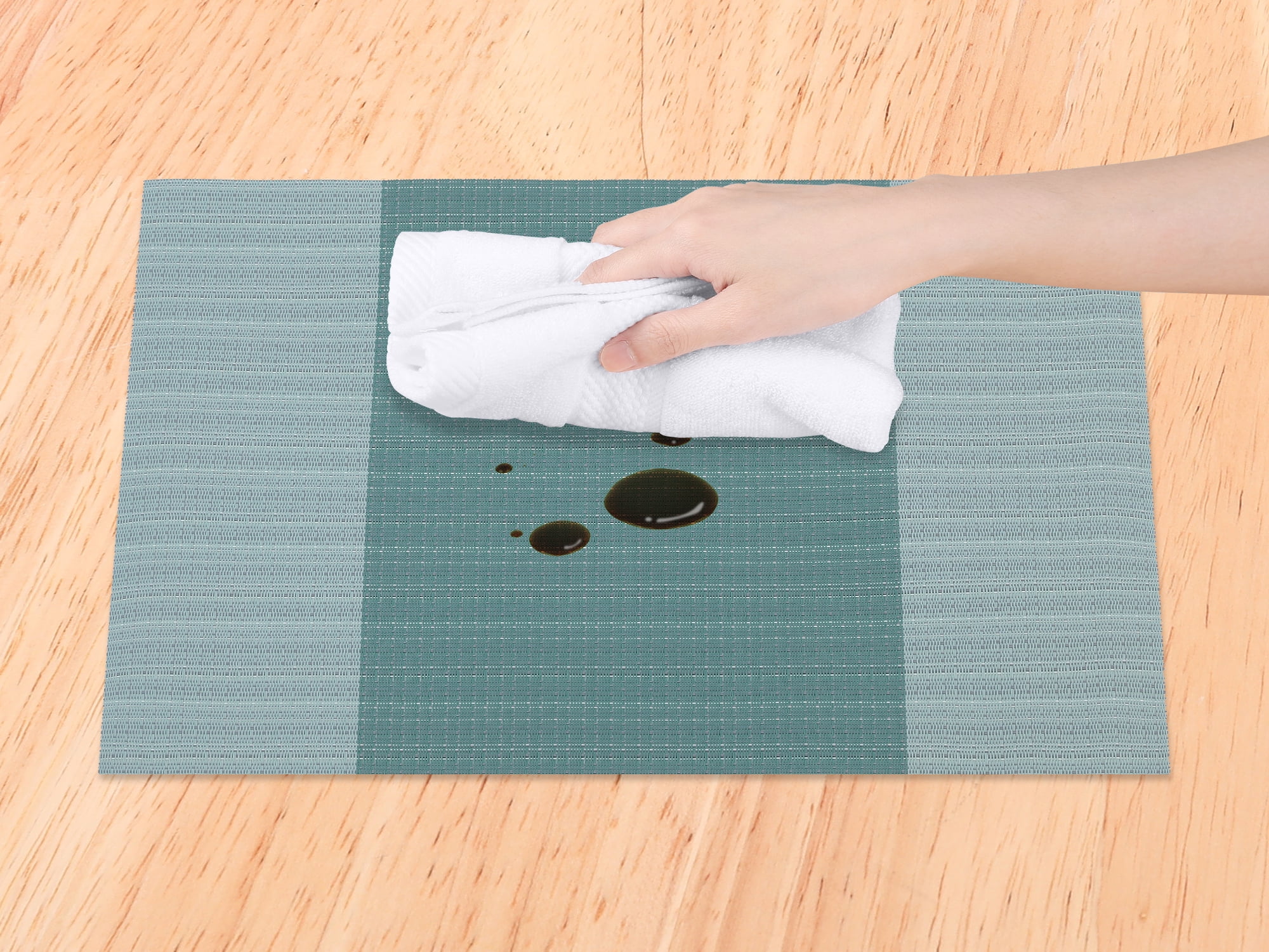Unique Bargains Set of 6 Easy Clean Placemats for Kitchen Dining Table Decor Green