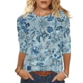 thumbnail image 2 of Jsaierl Womens 3/4 Length Sleeve Tops Plus Size Crew Neck Shirts Trendy Floral Petite Blouses Flowy Dressy Tunic Top S-2XL, 2 of 5