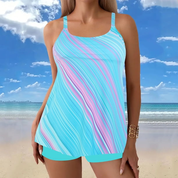 Traje de baño tankini de verano para mujer, talla grande, estampado, bikini dividido, traje de baño de dos piezas para mujer, trajes de baño tankini para mujer, traje de baño de 2 piezas para mujer, t