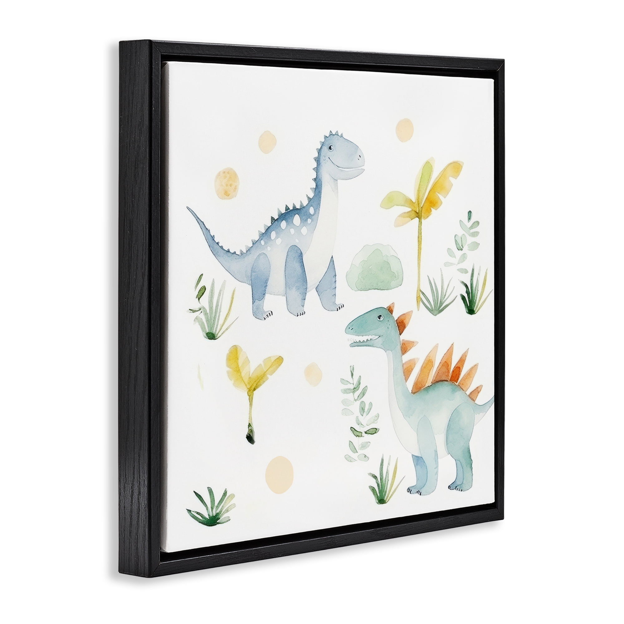 Stupell Industries Dino Wonderland Friends Black Framed Floater Canvas Wall Art, design by Lazar Studio