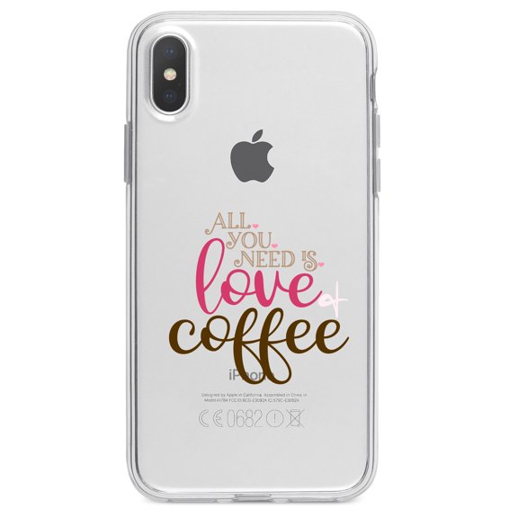 DistinctInk Clear Shockproof Hybrid Case for iPhone XR (6.1" Screen) - TPU Bumper Acrylic Back Tempered Glass Screen Protector - All You Need Is Love & Coffee