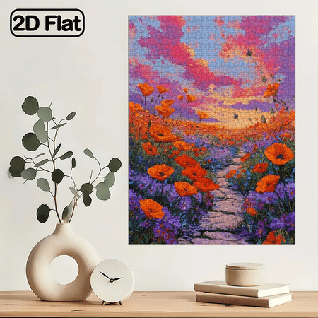 1000pcs Jigsaw Puzzle Featuring a Scenic Path Through a Splendid Flower Field - A Relaxing and Immersive Puzzle-Solving Experience High-Quality Stress-Relieving Fun for Family Game Nights a B