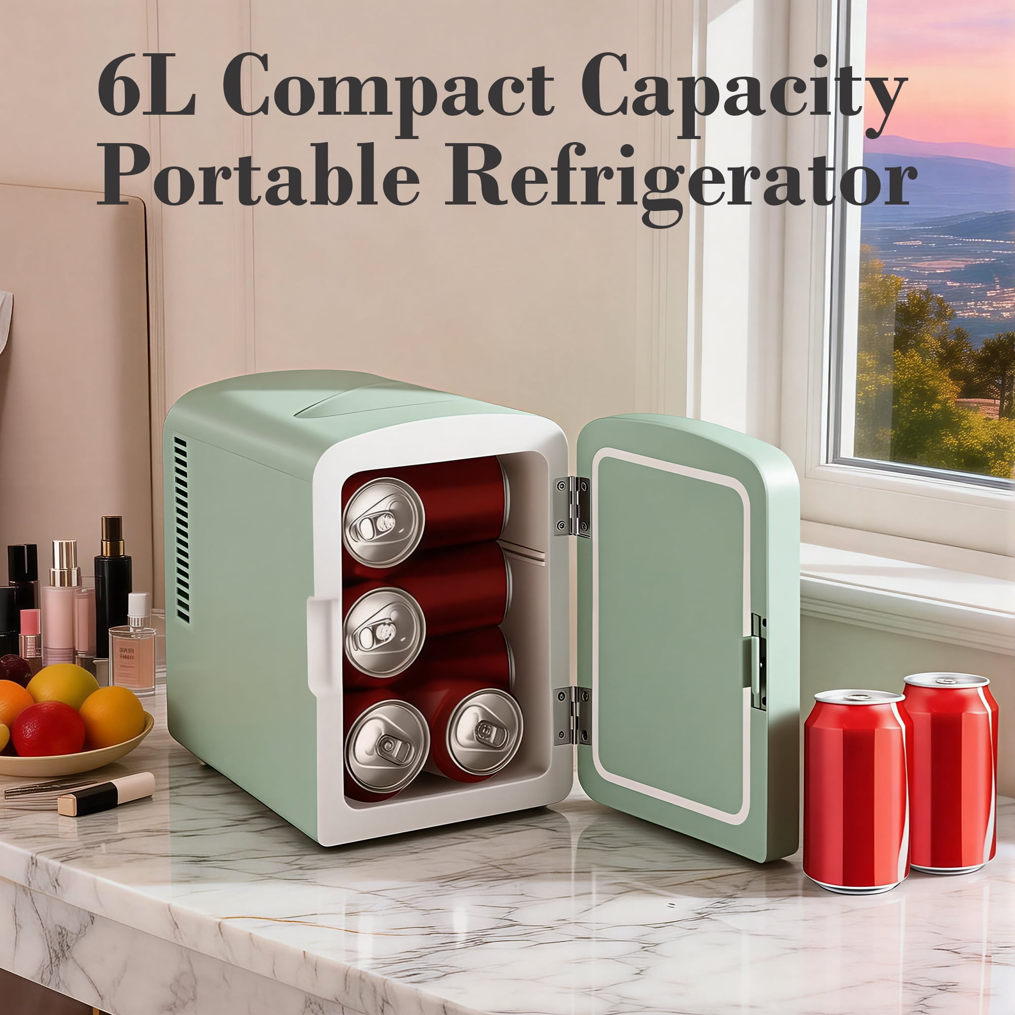 iceBlue LED Mirror Skincare Refrigerator- 6L Mini Fridge for Makeup & Drinks - Car/Home Portable Cooler