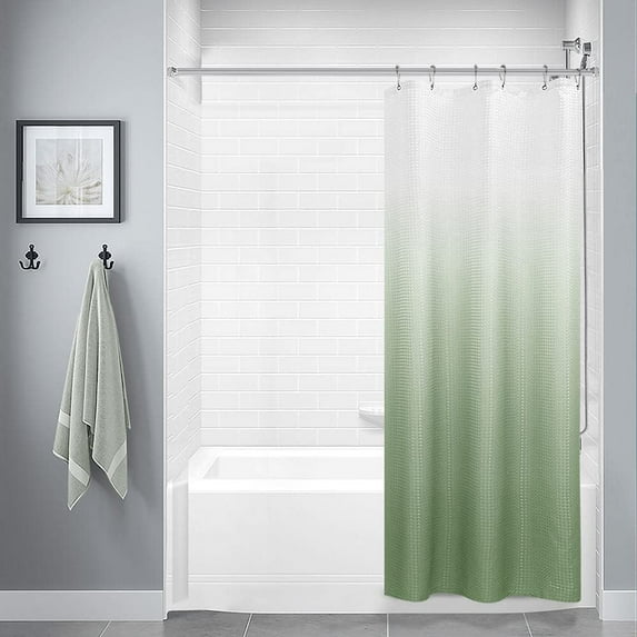 Textured Fabric Bath Shower Curtain, Polyester Ombre Shower Curtains for Bathroom, Waterproof Shower Curtain Liner with 6 Hooks,Machine Washable (36 x 72 inch, Sage Green)