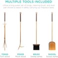 thumbnail image 4 of FCYNMF 5-Piece Fireplace Tool Set, Modern Wrought Iron Fire Pit Tools with Stand, Includes Poker, Tongs, Shovel, Brush, Ergonomic Handles for Indoor & Outdoor Use- Antique Gold, 4 of 7
