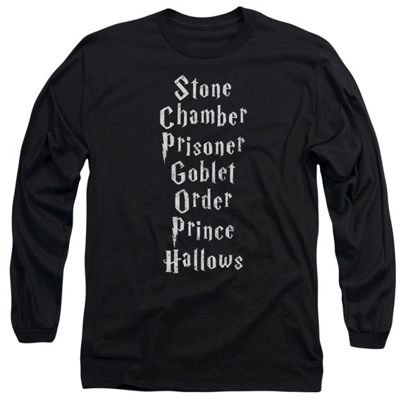 Harry Potter Titles Long Sleeve Adult 18/1 T-Shirt Black