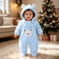 thumbnail image 4 of Mgmyaa Toddler Baby Boys Girls Jumpsuit Solid Color Fleece Hooded Romper Bear Ear Zipper Footed Jumpsuit Warm Outfit, 4 of 9